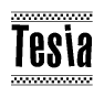 The clipart image displays the text Tesia in a bold, stylized font. It is enclosed in a rectangular border with a checkerboard pattern running below and above the text, similar to a finish line in racing. 