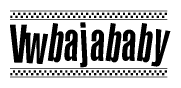 The image is a black and white clipart of the text Vwbajababy in a bold, italicized font. The text is bordered by a dotted line on the top and bottom, and there are checkered flags positioned at both ends of the text, usually associated with racing or finishing lines.