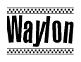 The clipart image displays the text Waylon in a bold, stylized font. It is enclosed in a rectangular border with a checkerboard pattern running below and above the text, similar to a finish line in racing. 