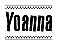 The clipart image displays the text Yoanna in a bold, stylized font. It is enclosed in a rectangular border with a checkerboard pattern running below and above the text, similar to a finish line in racing. 