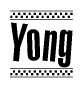 The clipart image displays the text Yong in a bold, stylized font. It is enclosed in a rectangular border with a checkerboard pattern running below and above the text, similar to a finish line in racing. 