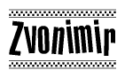 The image contains the text Zvonimir in a bold, stylized font, with a checkered flag pattern bordering the top and bottom of the text.