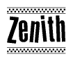 Zenith Bold Text with Racing Checkerboard Pattern Border