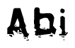 This nametag says Abi, and has a static looking effect at the bottom of the words. The words are in a stylized font.