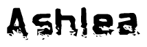 This nametag says Ashlea, and has a static looking effect at the bottom of the words. The words are in a stylized font.