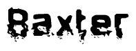 This nametag says Baxter, and has a static looking effect at the bottom of the words. The words are in a stylized font.