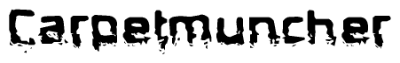 The image contains the word Carpetmuncher in a stylized font with a static looking effect at the bottom of the words