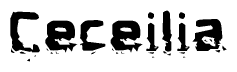 This nametag says Ceceilia, and has a static looking effect at the bottom of the words. The words are in a stylized font.