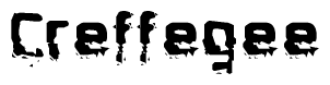 The image contains the word Creffegee in a stylized font with a static looking effect at the bottom of the words