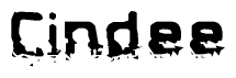 The image contains the word Cindee in a stylized font with a static looking effect at the bottom of the words
