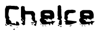 The image contains the word Chelce in a stylized font with a static looking effect at the bottom of the words