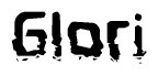 This nametag says Glori, and has a static looking effect at the bottom of the words. The words are in a stylized font.