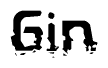 This nametag says Gin, and has a static looking effect at the bottom of the words. The words are in a stylized font.
