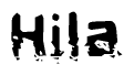 This nametag says Hila, and has a static looking effect at the bottom of the words. The words are in a stylized font.