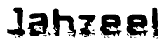   The image contains the word Jahzeel in a stylized font with a static looking effect at the bottom of the words 