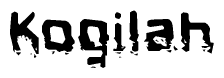 This nametag says Kogilah, and has a static looking effect at the bottom of the words. The words are in a stylized font.