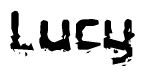 The image contains the word Lucy in a stylized font with a static looking effect at the bottom of the words