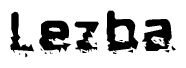 This nametag says Lezba, and has a static looking effect at the bottom of the words. The words are in a stylized font.