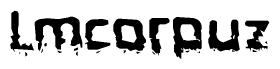 This nametag says Lmcorpuz, and has a static looking effect at the bottom of the words. The words are in a stylized font.