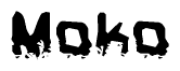 The image contains the word Moko in a stylized font with a static looking effect at the bottom of the words