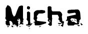   The image contains the word Micha in a stylized font with a static looking effect at the bottom of the words 