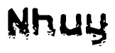This nametag says Nhuy, and has a static looking effect at the bottom of the words. The words are in a stylized font.