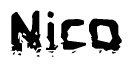 This nametag says Nico, and has a static looking effect at the bottom of the words. The words are in a stylized font.