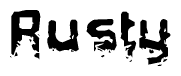 The image contains the word Rusty in a stylized font with a static looking effect at the bottom of the words
