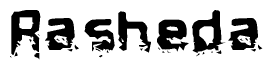 The image contains the word Rasheda in a stylized font with a static looking effect at the bottom of the words