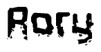 The image contains the word Rory in a stylized font with a static looking effect at the bottom of the words