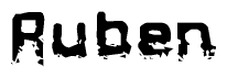 This nametag says Ruben, and has a static looking effect at the bottom of the words. The words are in a stylized font.