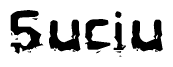 This nametag says Suciu, and has a static looking effect at the bottom of the words. The words are in a stylized font.