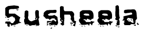 The image contains the word Susheela in a stylized font with a static looking effect at the bottom of the words