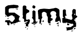This nametag says Stimy, and has a static looking effect at the bottom of the words. The words are in a stylized font.