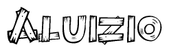 The clipart image shows the name Aluizio stylized to look as if it has been constructed out of wooden planks or logs. Each letter is designed to resemble pieces of wood.