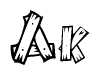 The clipart image shows the name Ak stylized to look like it is constructed out of separate wooden planks or boards, with each letter having wood grain and plank-like details.