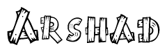 The image contains the name Arshad written in a decorative, stylized font with a hand-drawn appearance. The lines are made up of what appears to be planks of wood, which are nailed together