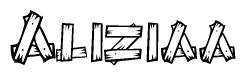 The clipart image shows the name Aliziaa stylized to look like it is constructed out of separate wooden planks or boards, with each letter having wood grain and plank-like details.