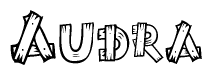 The image contains the name Audra written in a decorative, stylized font with a hand-drawn appearance. The lines are made up of what appears to be planks of wood, which are nailed together