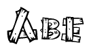 The image contains the name Abe written in a decorative, stylized font with a hand-drawn appearance. The lines are made up of what appears to be planks of wood, which are nailed together