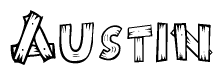 The clipart image shows the name Austin stylized to look like it is constructed out of separate wooden planks or boards, with each letter having wood grain and plank-like details.
