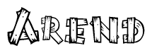 The clipart image shows the name Arend stylized to look like it is constructed out of separate wooden planks or boards, with each letter having wood grain and plank-like details.