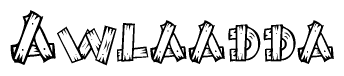 The image contains the name Awlaadda written in a decorative, stylized font with a hand-drawn appearance. The lines are made up of what appears to be planks of wood, which are nailed together