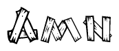 The image contains the name Amn written in a decorative, stylized font with a hand-drawn appearance. The lines are made up of what appears to be planks of wood, which are nailed together