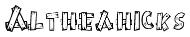 The clipart image shows the name Altheahicks stylized to look as if it has been constructed out of wooden planks or logs. Each letter is designed to resemble pieces of wood.