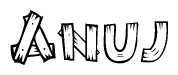 The clipart image shows the name Anuj stylized to look like it is constructed out of separate wooden planks or boards, with each letter having wood grain and plank-like details.