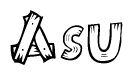 The clipart image shows the name Asu stylized to look as if it has been constructed out of wooden planks or logs. Each letter is designed to resemble pieces of wood.