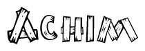 The clipart image shows the name Achim stylized to look as if it has been constructed out of wooden planks or logs. Each letter is designed to resemble pieces of wood.