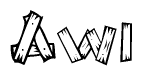 The image contains the name Awi written in a decorative, stylized font with a hand-drawn appearance. The lines are made up of what appears to be planks of wood, which are nailed together