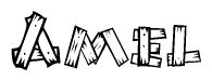 The image contains the name Amel written in a decorative, stylized font with a hand-drawn appearance. The lines are made up of what appears to be planks of wood, which are nailed together